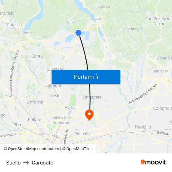 Suello to Carugate map