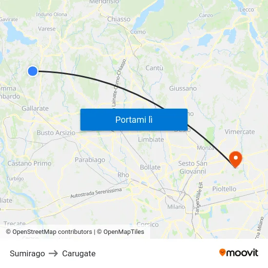 Sumirago to Carugate map