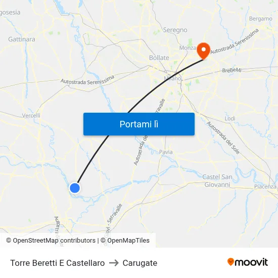 Torre Beretti E Castellaro to Carugate map