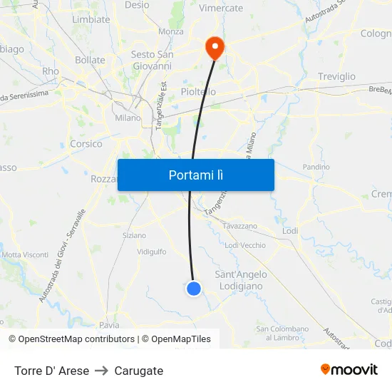 Torre D' Arese to Carugate map