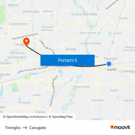Treviglio to Carugate map