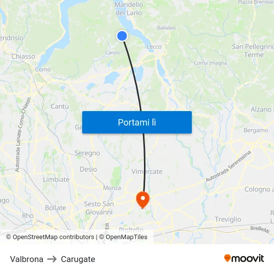 Valbrona to Carugate map