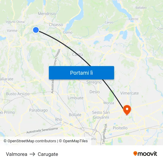 Valmorea to Carugate map