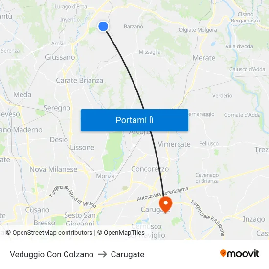 Veduggio Con Colzano to Carugate map