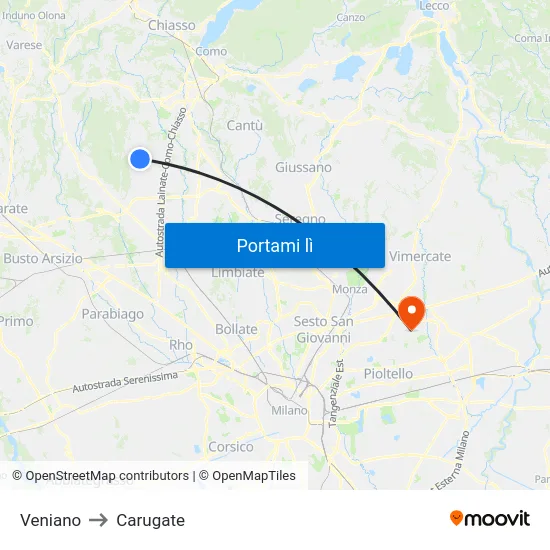 Veniano to Carugate map