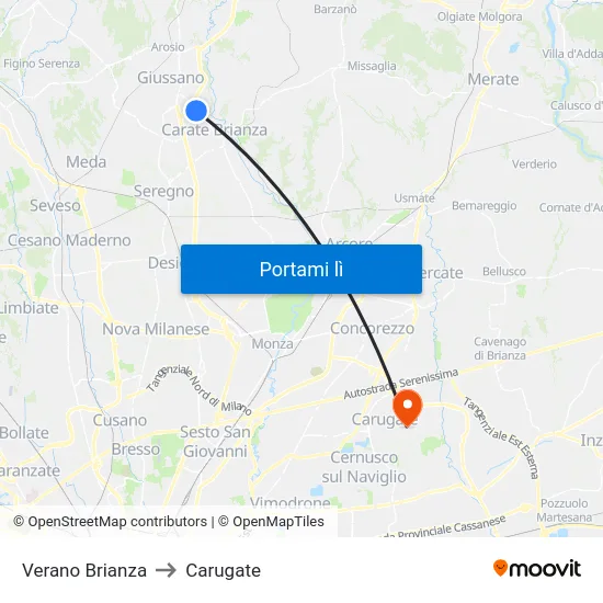 Verano Brianza to Carugate map