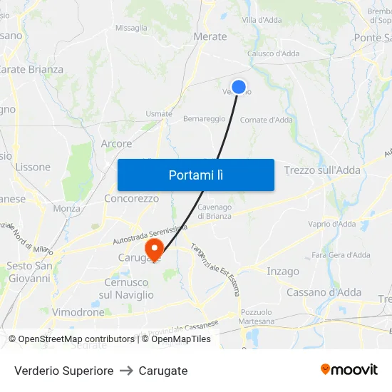 Verderio Superiore to Carugate map