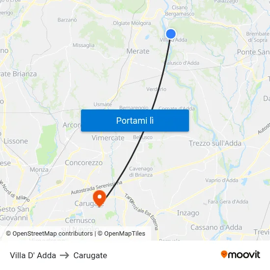 Villa D' Adda to Carugate map