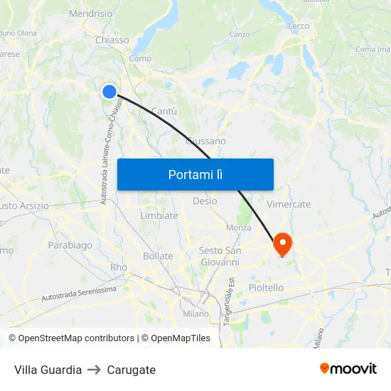 Villa Guardia to Carugate map