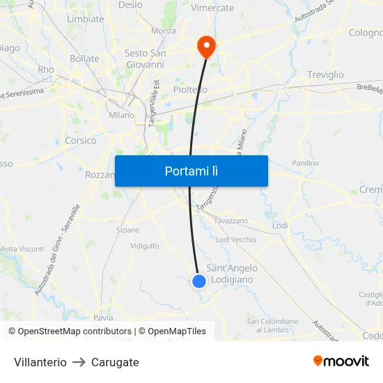 Villanterio to Carugate map