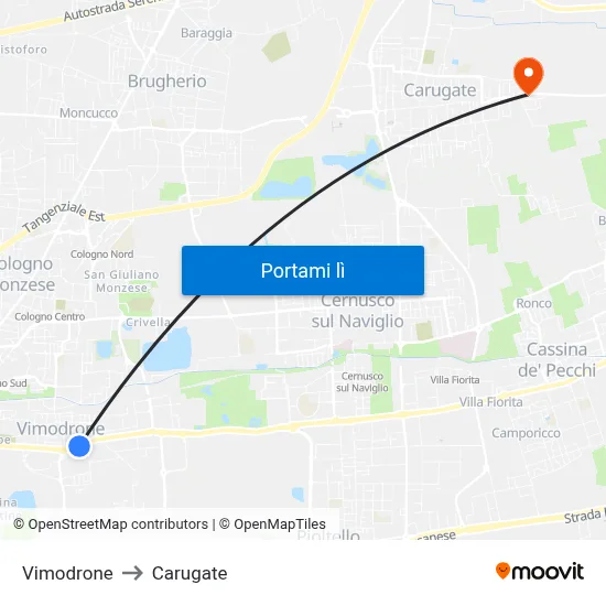 Vimodrone to Carugate map