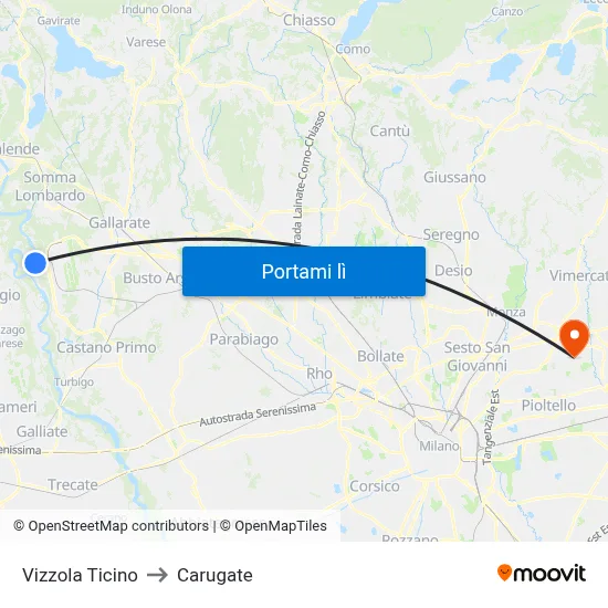 Vizzola Ticino to Carugate map