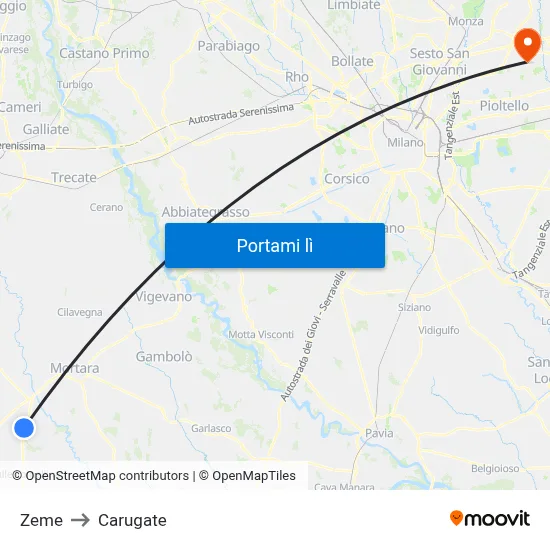 Zeme to Carugate map