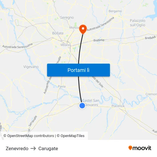 Zenevredo to Carugate map