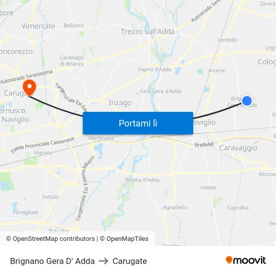 Brignano Gera D' Adda to Carugate map