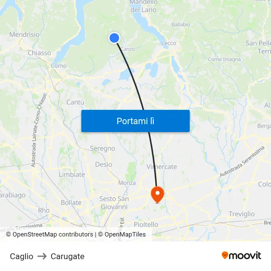 Caglio to Carugate map