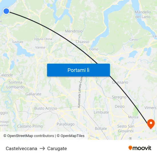 Castelveccana to Carugate map