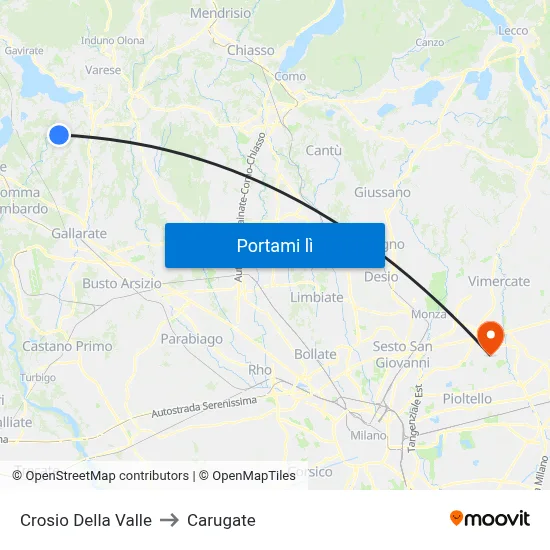 Crosio Della Valle to Carugate map