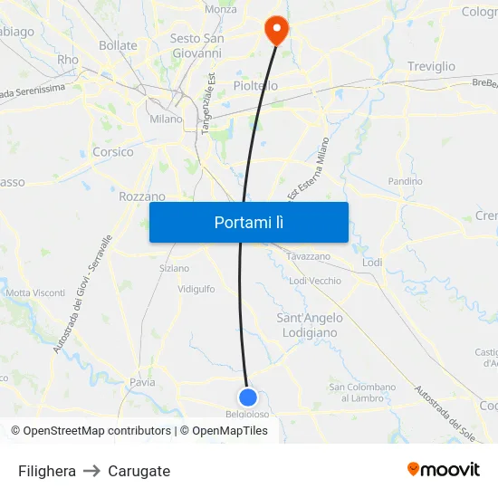 Filighera to Carugate map