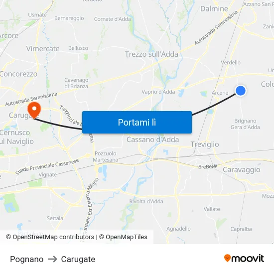 Pognano to Carugate map