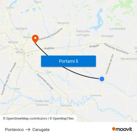 Pontevico to Carugate map