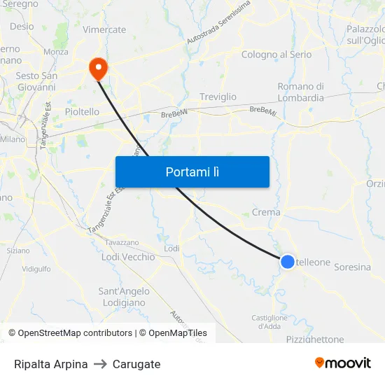Ripalta Arpina to Carugate map