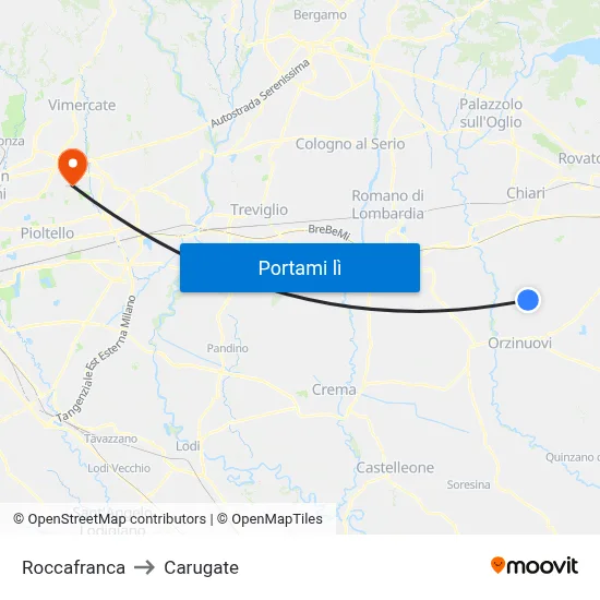 Roccafranca to Carugate map
