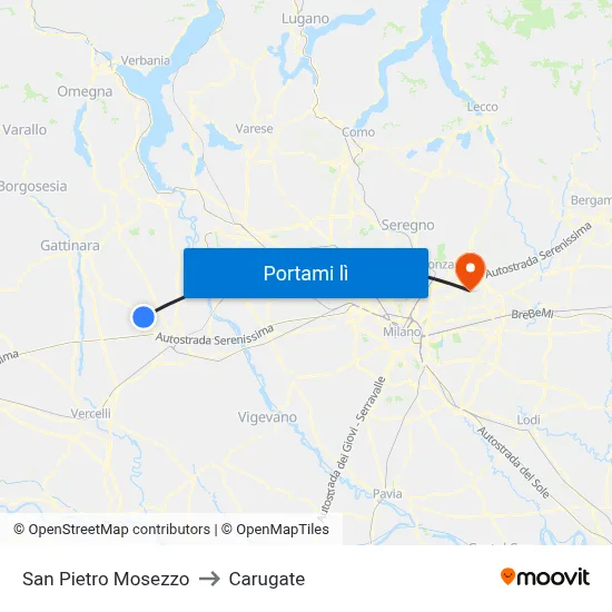 San Pietro Mosezzo to Carugate map