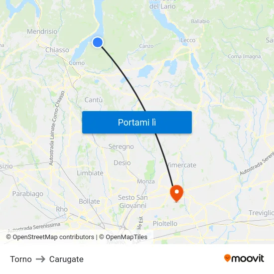 Torno to Carugate map