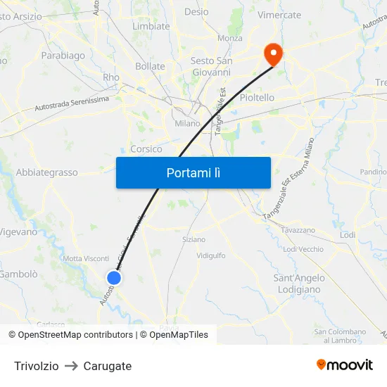 Trivolzio to Carugate map