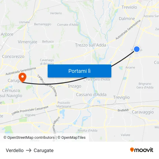 Verdello to Carugate map