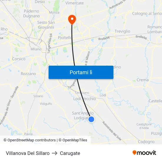 Villanova Del Sillaro to Carugate map