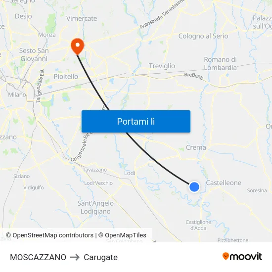 MOSCAZZANO to Carugate map