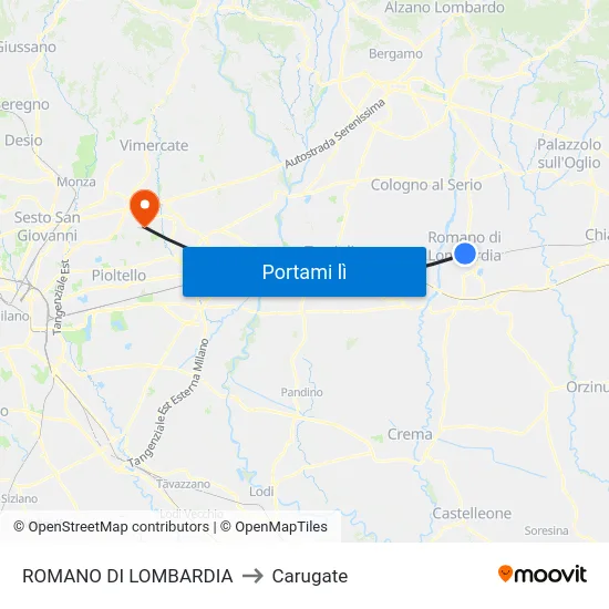 ROMANO DI LOMBARDIA to Carugate map