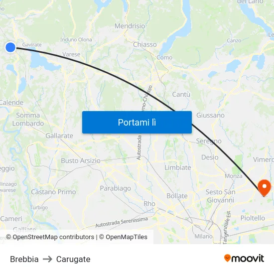 Brebbia to Carugate map