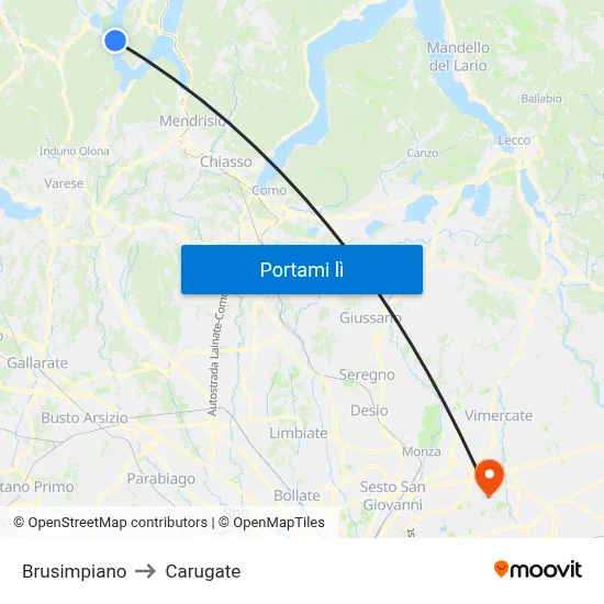 Brusimpiano to Carugate map