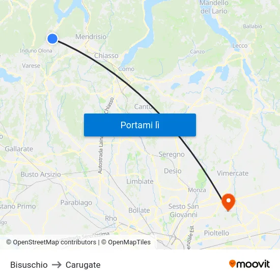 Bisuschio to Carugate map