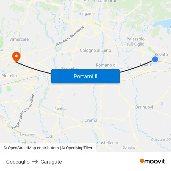 Coccaglio to Carugate map