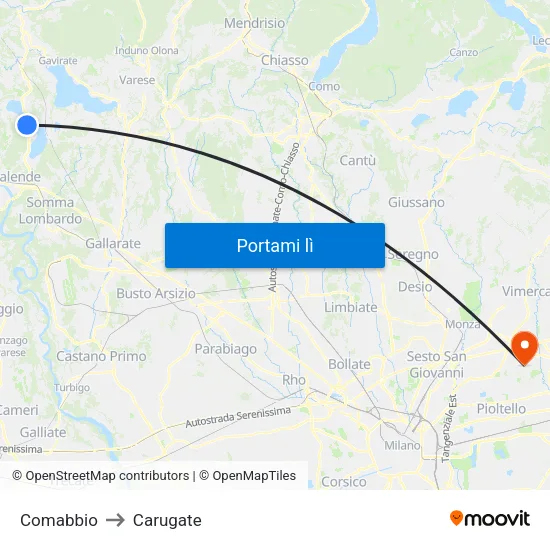 Comabbio to Carugate map