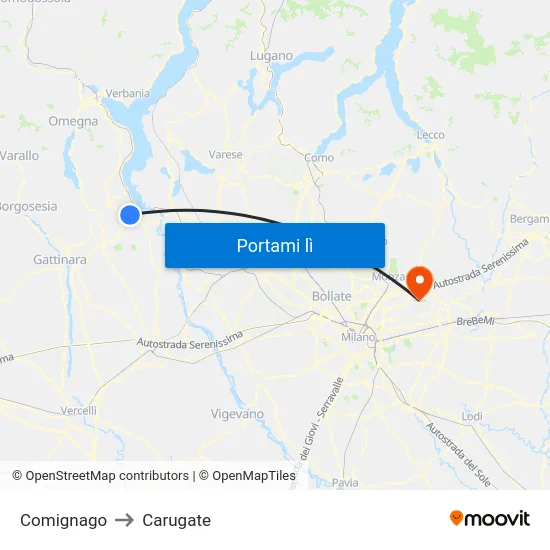 Comignago to Carugate map