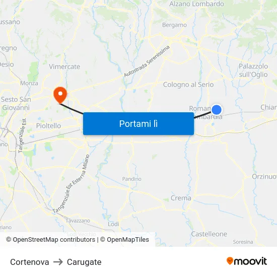 Cortenova to Carugate map