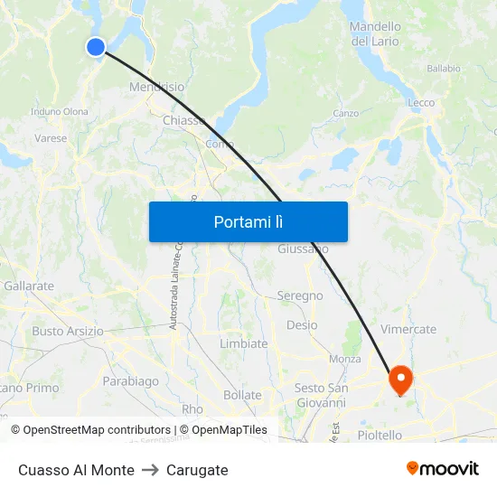 Cuasso Al Monte to Carugate map