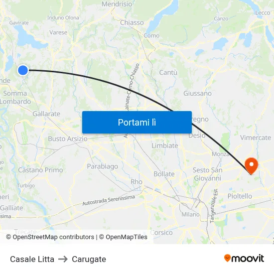 Casale Litta to Carugate map