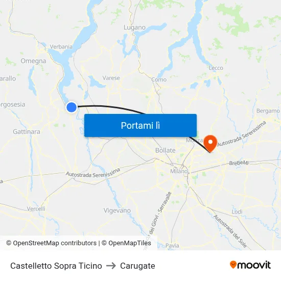Castelletto Sopra Ticino to Carugate map