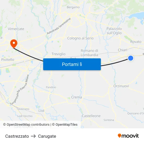 Castrezzato to Carugate map