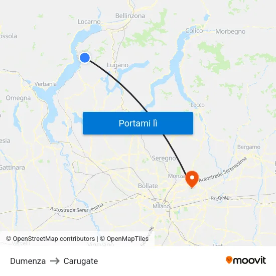 Dumenza to Carugate map