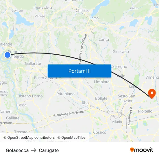 Golasecca to Carugate map