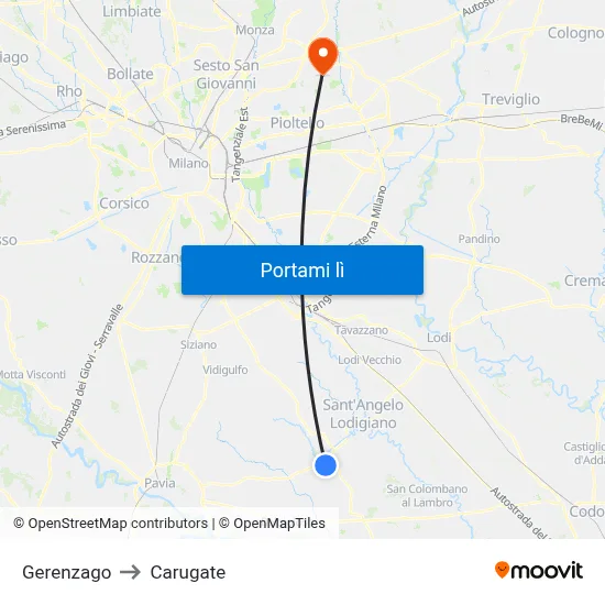 Gerenzago to Carugate map