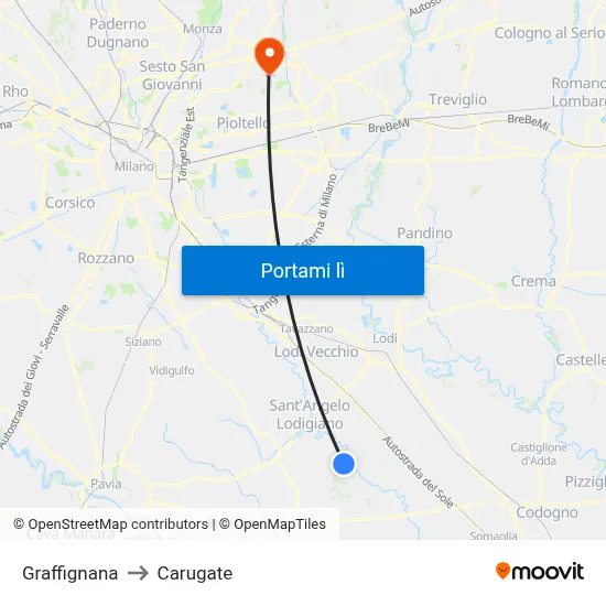 Graffignana to Carugate map
