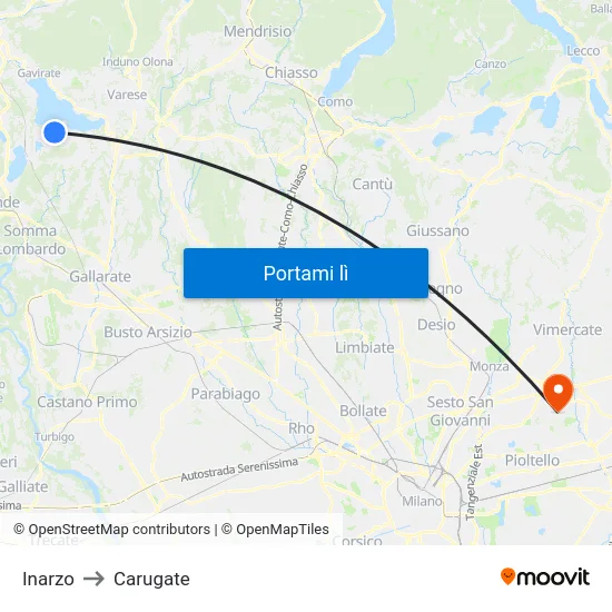 Inarzo to Carugate map
